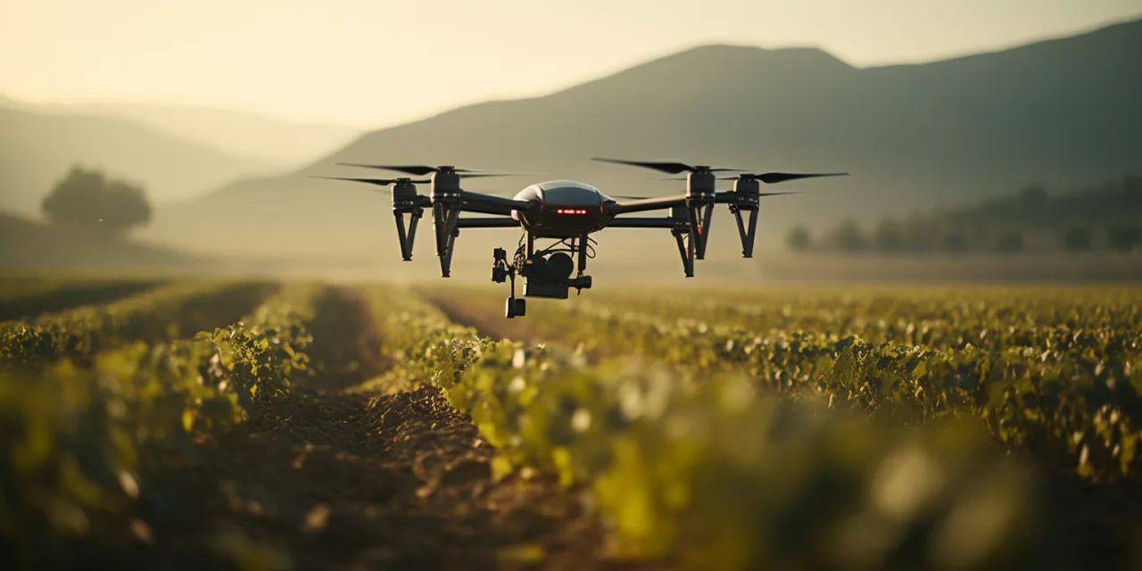 Konzept-Bild für drohnengestützte Landwirtschaft — Branchen-Moodboard für Agrartech-Hersteller.