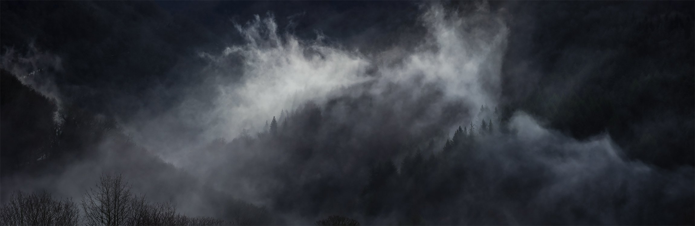 Wide panorama landscape with fog